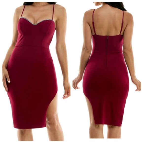 City Studio Junior's Rhinestone-Trim Bodycon Dress Sz 5/6 in Red Burgundy - Picture 1 of 12